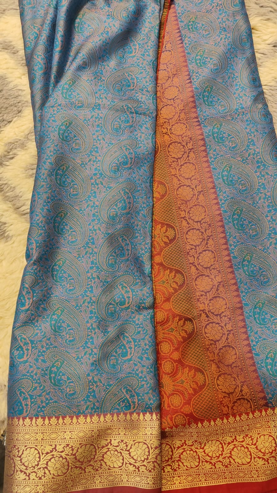 Beautiful pure silk saree with contrast blouse