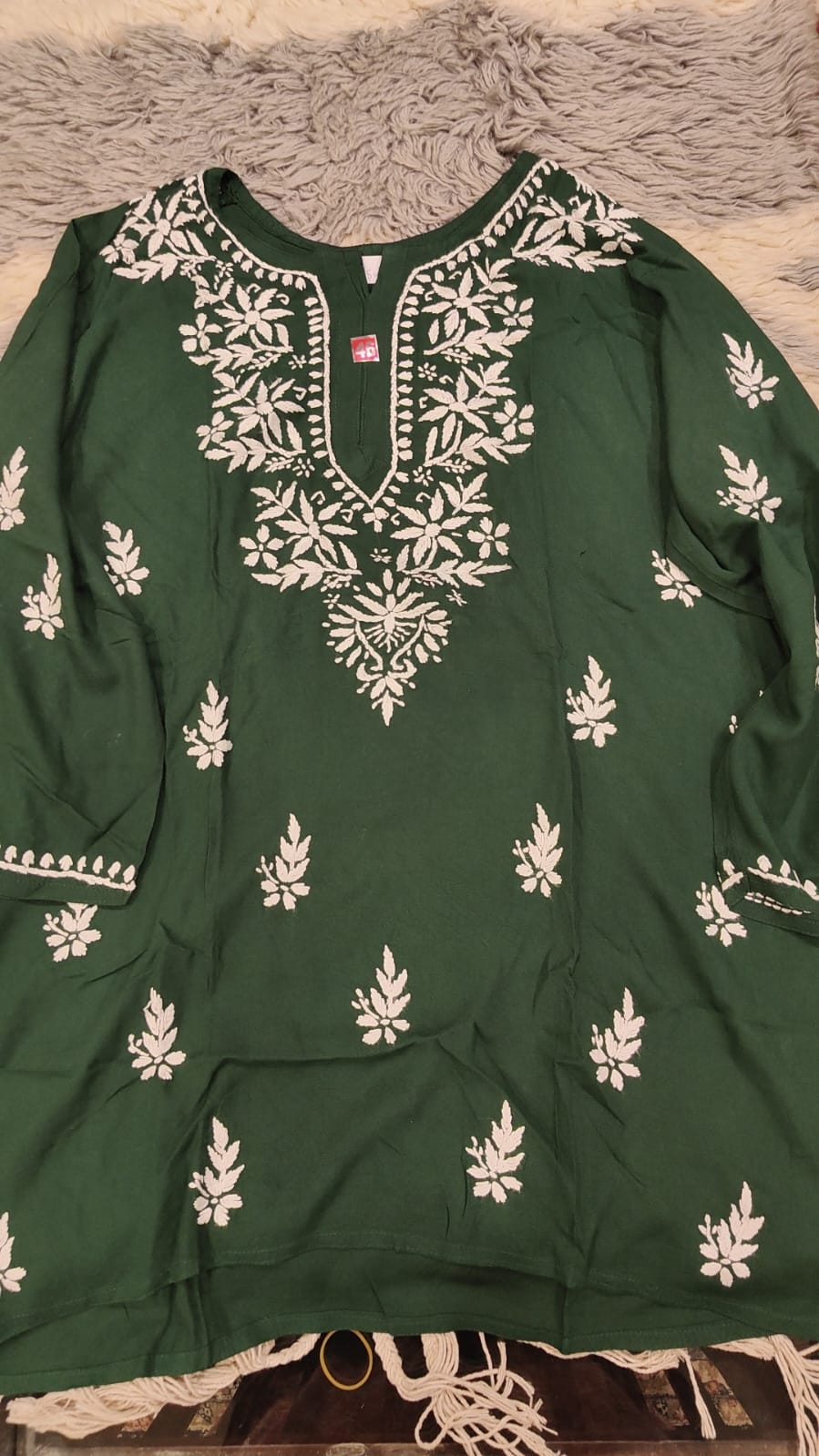 Chikankari short green Rayon kurti